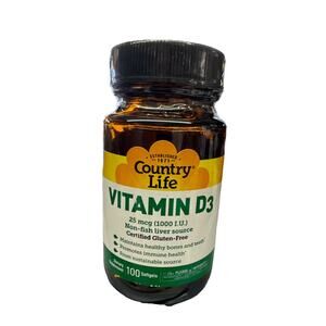 Country Life Vitamin D3, Non-fish, 25 mcg (1000 I.U) 100 Softgels